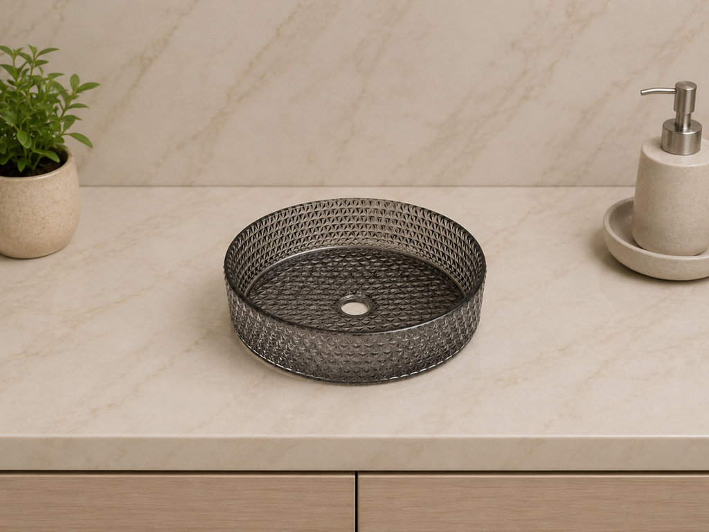 Imported Round Table Top SMOKE GREY CRYSTAL